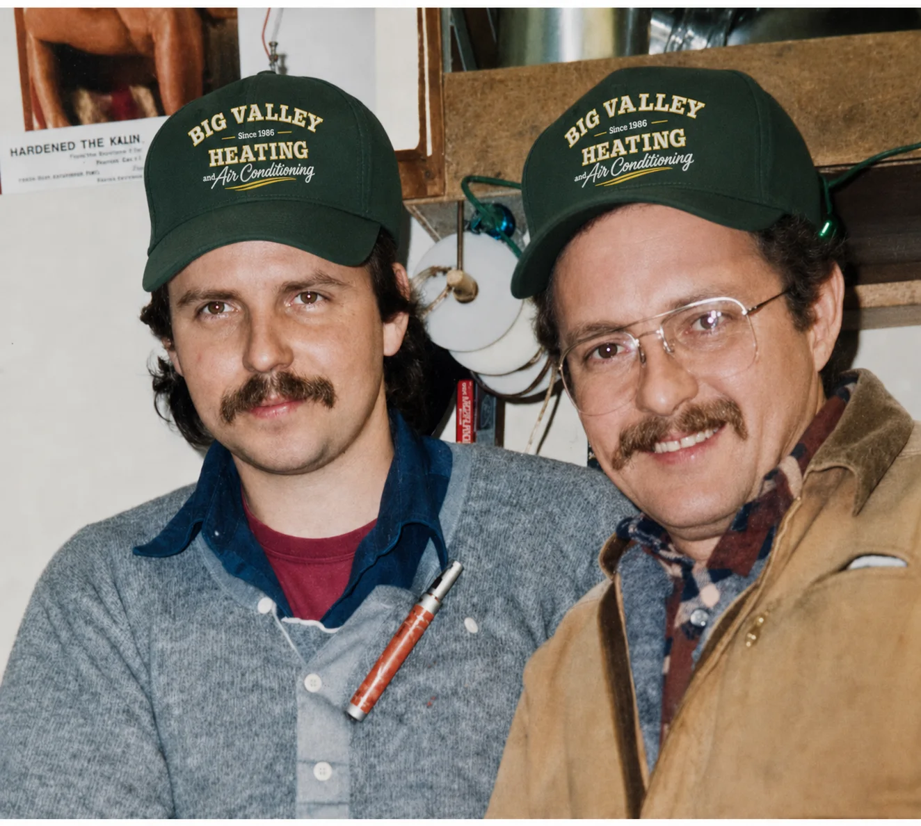 Founders Marlow Kirkwood & Ron McMyn in their Big Valley Heating caps in the early days